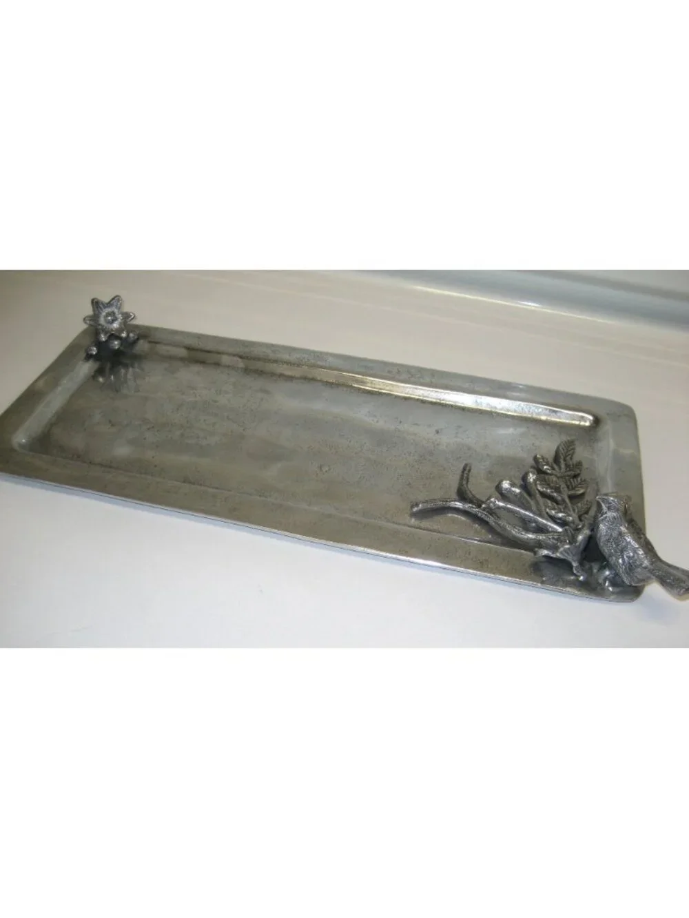 Charcuterie Cheese Tray Pewter Rectangular Raised Bird & Floral Design 17